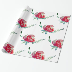 Rosa rosvattenfärgkonst som slår in papper presentpapper