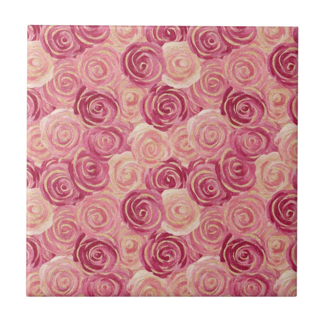 Rosa Rosvirvel Glitter Sömlöst Mönster Kakelplatta (Framsidan)