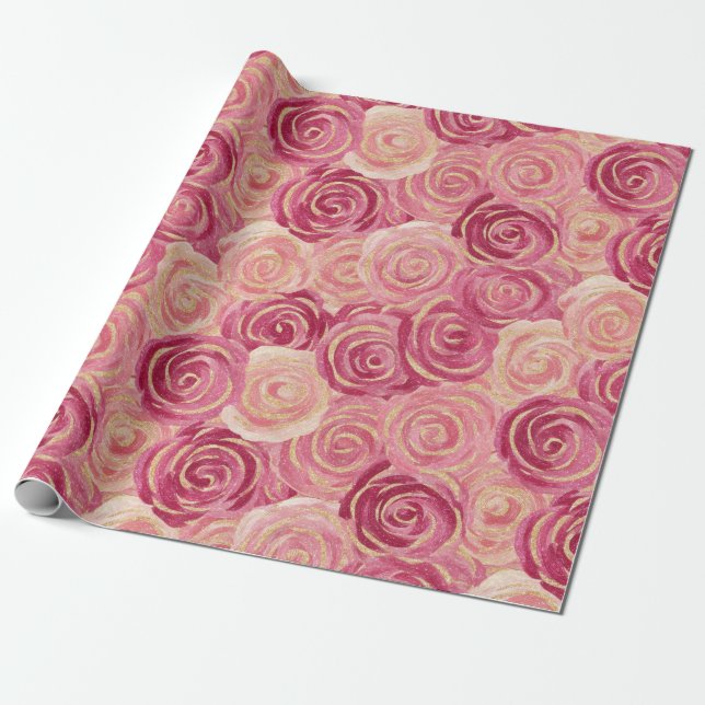 Rosa Rosvirvel Glitter Sömlöst Mönster Presentpapper (Utrullad)