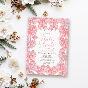 Rosa & rött fack/Ribbon Coquette Girl Baby Shower Inbjudningar