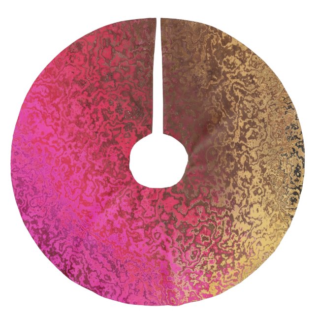 Rosa rött och guldmönster julgransmatta borstad polyester (Framsidan)