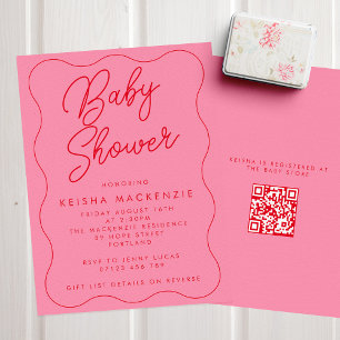 Rosa & rött Quicking QR-kod Babykläder Inbjudningar