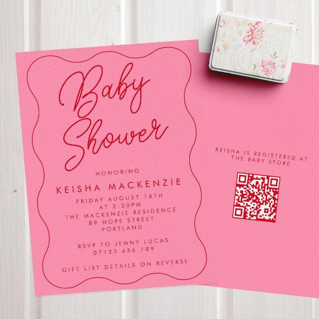 Rosa & rött Quicking QR-kod Babykläder Inbjudningar (Skapare uppladdad)