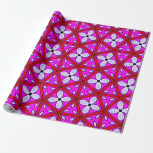 Rosa, rött, svart och vit Blommigt Geometric Mönst Presentpapper