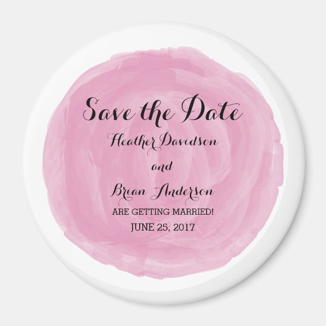 Rosa Round Watercolor Spara datum magneter (Framsidan)