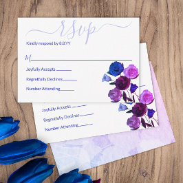 Rosa, Royal Blue, Berry Violet Bröllop Blommigt OS Rådkort