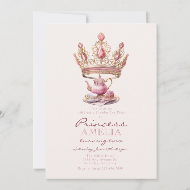 Rosa Royal | Princess Birthday Inbjudningar (Framsida)
