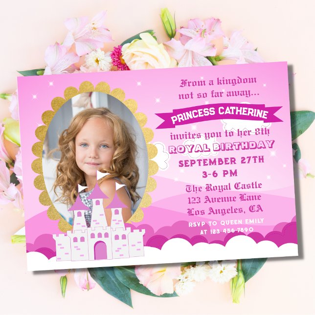 Rosa Royal Princess Castle Girl Birthday Inbjudningar (Skapare uppladdad)