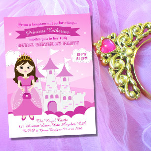 Rosa Royal Princess Castle Girl Birthday Inbjudningar
