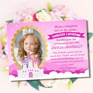 Rosa Royal Princess Castle Girl Birthday Tack Kort