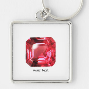 Rosa Ruby Gemstone Fyrkantig Silverfärgad Nyckelring