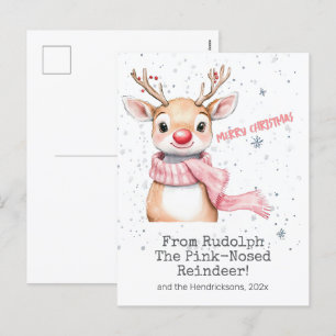 Rosa Rudolph Reindeer julkort Helg Vykort