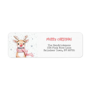 Rosa Rudolph Reindeer Returadress jul Etikett