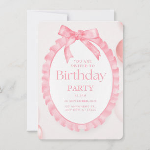 Rosa Ruffle Bow Birthday-inbjudan Inbjudningar