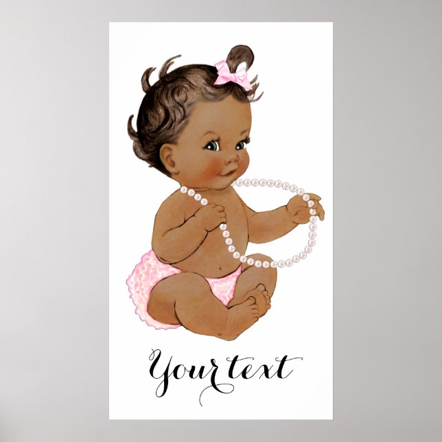 Rosa Ruffle Byxor Pearls Ethnic Girl Baby Shower Poster (Framsidan)