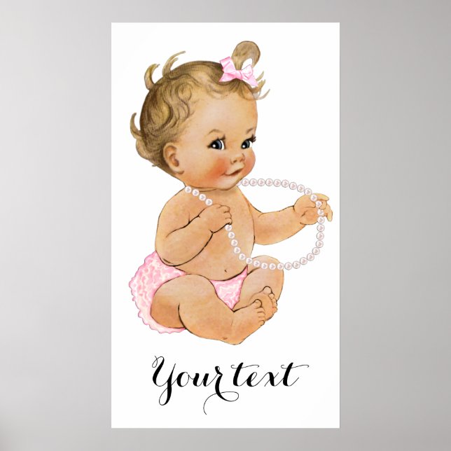 Rosa Ruffle Byxor Pearls Girl Baby Shower Poster (Framsidan)