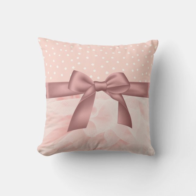  rosa ruffle-polka punkt kudde (Framsida)