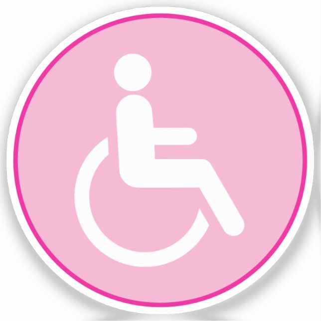 Rosa rullstol – tillgänglighetsmedvetenhet klistermärken (Framsida)