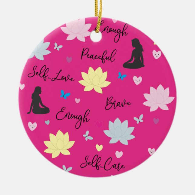 Rosa runt julgransprydnad | Blommig design för inr Keramik (Framsidan)