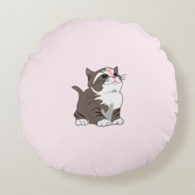 Rosa runt kudde med bebiskatt (Framsidan)