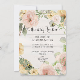 Rosa Rustic BOHO Flowers Mamma till Bee Shower Inbjudningar