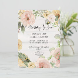 Rosa Rustic BOHO Flowers Mamma till Bee Shower Inbjudningar