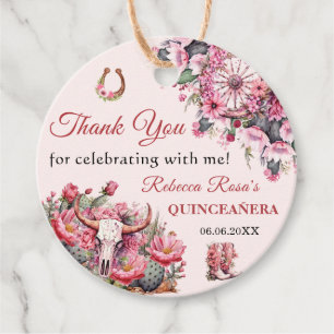 Rosa Rustic Boho Western Charra Theme Quinceanera Gåvor Etiketter