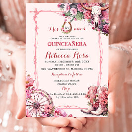 Rosa Rustic Boho Western Charra Theme Quinceanera Inbjudningar