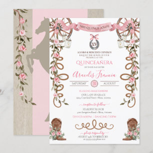 Rosa Rustic Boho Western Charra Theme Quinceanera Inbjudningar
