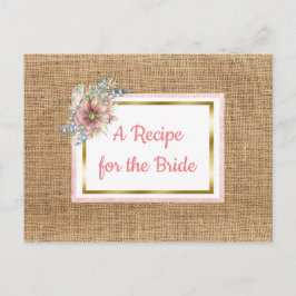 Rosa Rustic Burlap Blommigt Bröllop Recept Card Vykort