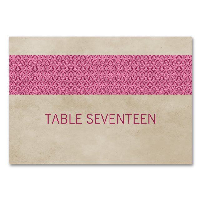 Rosa Rustic Damask Bord Card Bordsnummer (Framsidan)