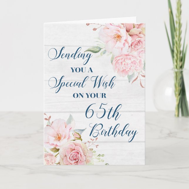 Rosa Rustic Flowers Lycklig 65e Birthday Card Kort (Framsida)