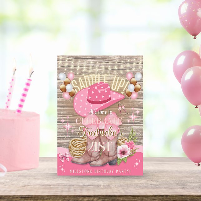 Rosa Rustic Girly Cowgirl Boots Hat Birthday Inbjudningar (Skapare uppladdad)