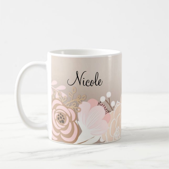 Rosa rustic glamor blommig personlig kaffemugg (Vänster)