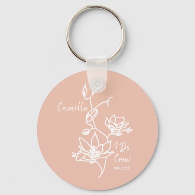 Rosa Rustic I Do Crew Bridesmaid Brudens sida can Nyckelring (Framsida)