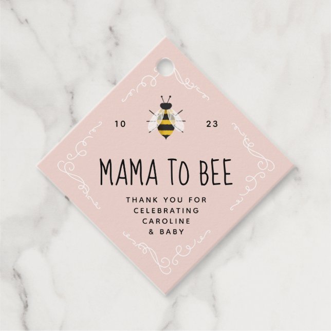 Rosa Rustic Mamma till Bee Baby Shower Gåvor Etiketter (Framsida)