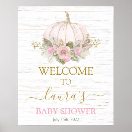 Rosa Rustic Pumpkin Baby Shower Välkomsttecken Poster