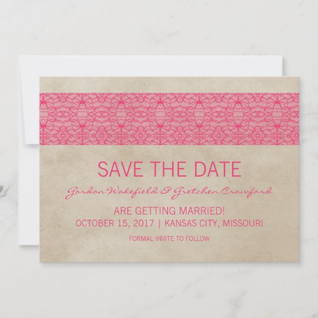 Rosa Rustic Spets Save the Date-inbjudan Inbjudningar (Framsida)