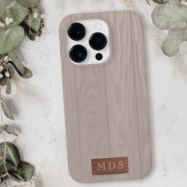  Rosa Rustic Tvättat Wood Grain Monogram (A blush pink wash wood look phone case with space for your initials)