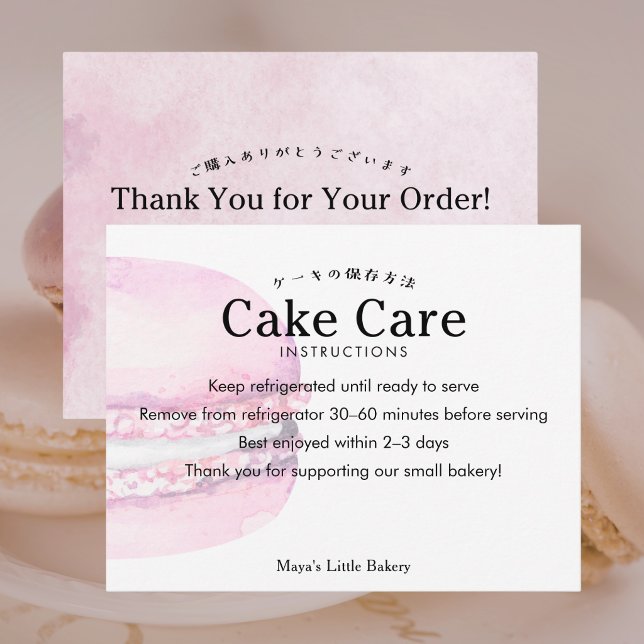 Rosa Rustik Macaron Tårta Vårdinstruktioner Tack Kort (Skapare uppladdad)