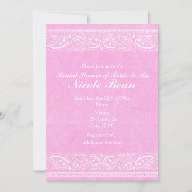 Rosa rustik paisley country western bröllopsdusch inbjudningar (Framsida)