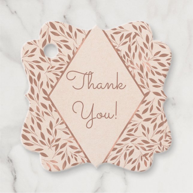 Rosa rustika blad Botanisk glamour bröllopsfest Gåvor Etiketter (Framsida)