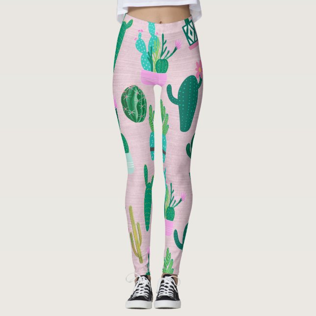 Rosa rustika sydvästliga kaktusväxter leggings (Framsida)