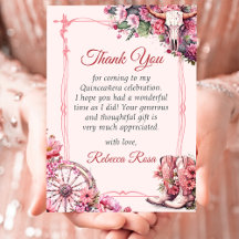 Rosa rustika västerländska Quinceanera tackkort