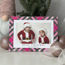 Rosa rutarvsmönstrad julkort för familjefoto