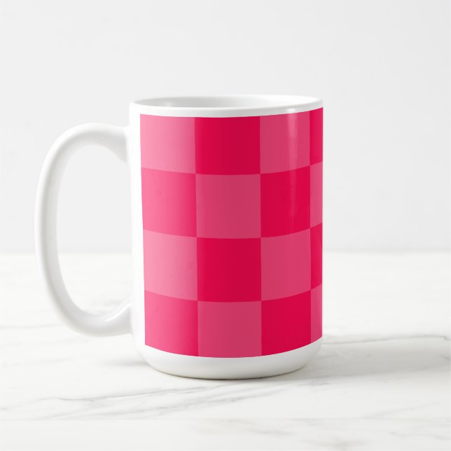 Rosa rutig bakgrund kaffemugg (Vänster)