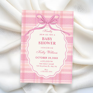 Rosa rutig band baby shower inbjudningar