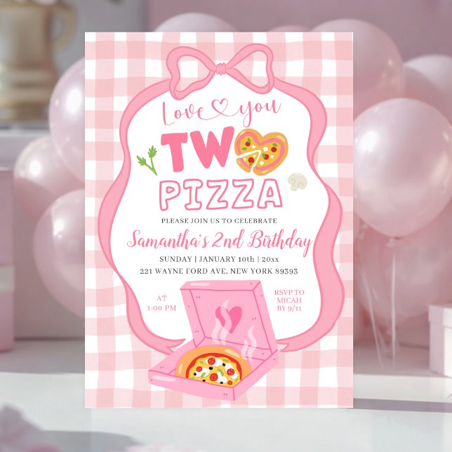 Rosa rutig bandesignKärlek till dig TVO pizza föde Inbjudningar (Skapare uppladdad)
