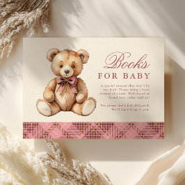 Rosa Rutig Björn Baby Shower Böcker För Bebis Tilläggskort