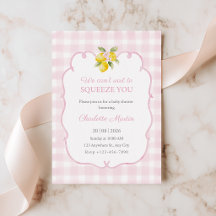 Rosa rutig citron baby shower inbjudan för flicka